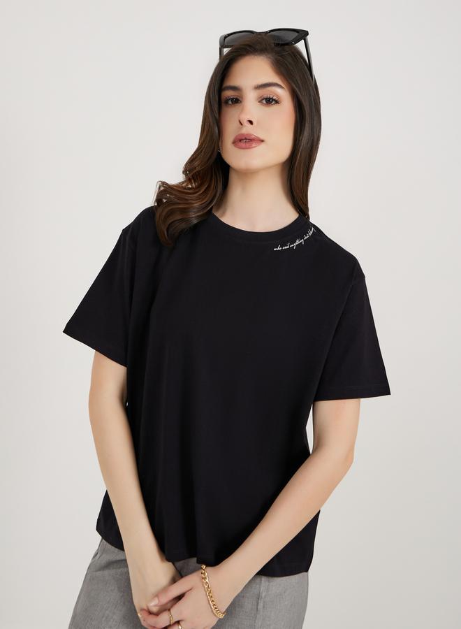 Styli Slogan Print Round Neck Boxy T-Shirt  - Image 3