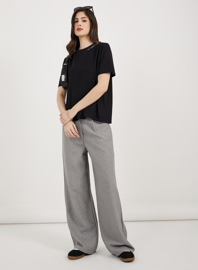Styli Slogan Print Round Neck Boxy T-Shirt  - Image 2