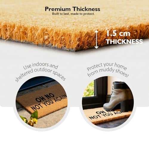 ATMAH Printed Coir Doormat 40x60 cm | “Oh Not You Again” Design | Anti Slip PVC Backing | Indoor & Covered Outdoor Entrance Mat, Black - Image 3