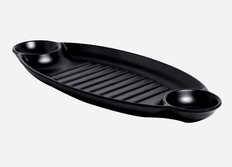 DECOR VIBES Melamine Grill Double Dip Serving Platter for Kabab, French Fries, Momos, Paneer Tikka, Serving Starter, Dessert and Snacks Platter/Tray (Matt Black, Pack of 2 ) - Image 2