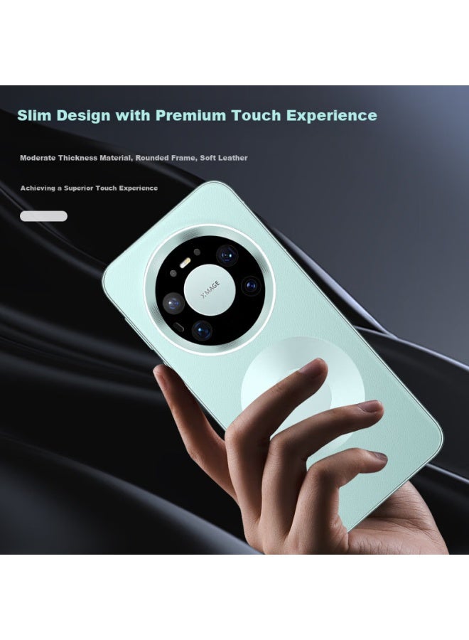 Freeson Magnetic Leather Case For Huawei Mate 80 Pro Max With Full Coverage Aluminum Alloy Lens Ring Shockproof Reflective Green Ring - Image 1