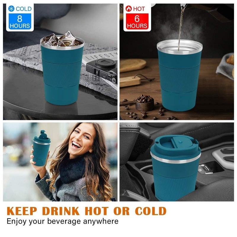 Cuzenal Travel Mug Insulated Coffee Cup with Leakproof Lid Vacuum Stainless Steel Double Walled Reusable Tumbler for Hot and Cold Water Coffee and Tea in Travel and Car Blue 380ml - Image 3