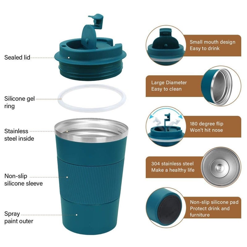 Cuzenal Travel Mug Insulated Coffee Cup with Leakproof Lid Vacuum Stainless Steel Double Walled Reusable Tumbler for Hot and Cold Water Coffee and Tea in Travel and Car Blue 380ml - Image 2