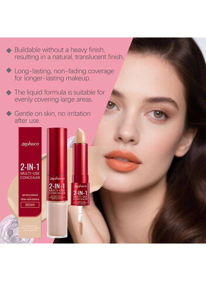 zephoco Brown Hydrating Concealer, 2-in-1 Liquid Concealer Stick, Evens Skin Tone For A Natural Makeup Look - Image 4