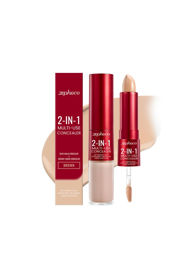 zephoco Brown Hydrating Concealer, 2-in-1 Liquid Concealer Stick, Evens Skin Tone For A Natural Makeup Look - Image 5
