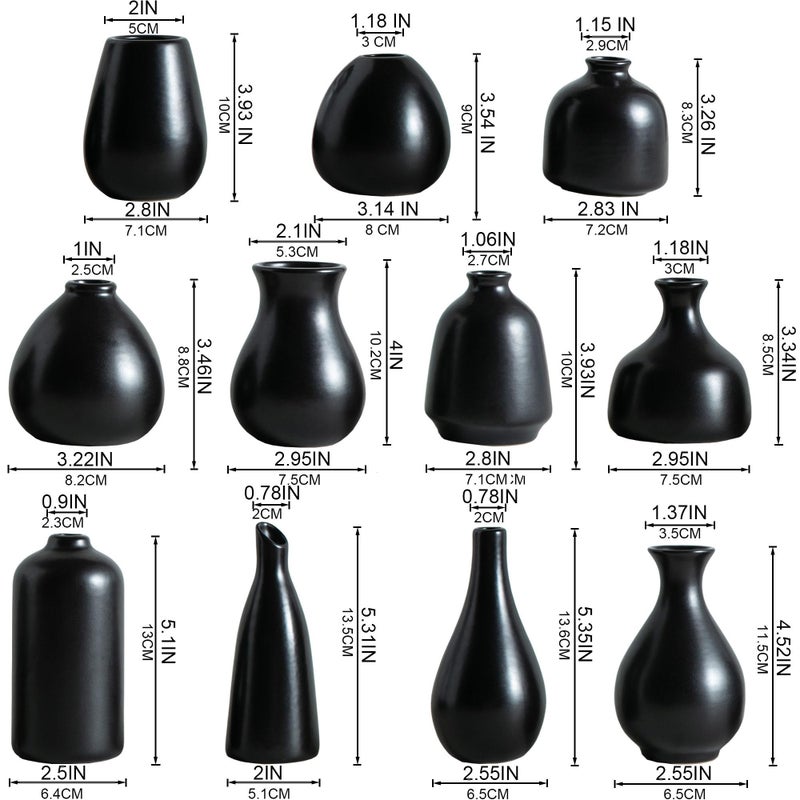 Kendiis Ceramic Bud Vases  Black Mini Vase Set Of 11  Small Pottery Vases For Flowers Mini Ceramic Vases For Pampas Grass Vase Bulk For Wedding Table Centerpieces Decoration Boho Home Decor - Image 3