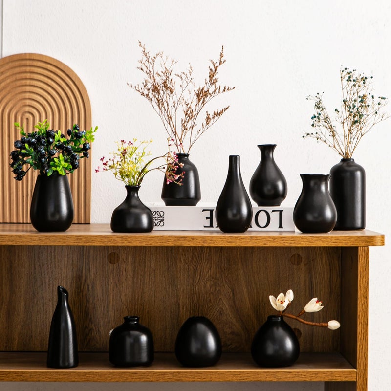 Kendiis Ceramic Bud Vases  Black Mini Vase Set Of 11  Small Pottery Vases For Flowers Mini Ceramic Vases For Pampas Grass Vase Bulk For Wedding Table Centerpieces Decoration Boho Home Decor - Image 2