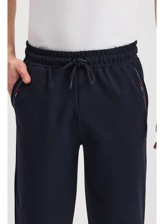 Mmetalic  Men's Navy Blue Bermuda Capri Knee-Length Long Shorts with Side Pockets and Adjustable Elastic Waist for Men | Best Price UAE