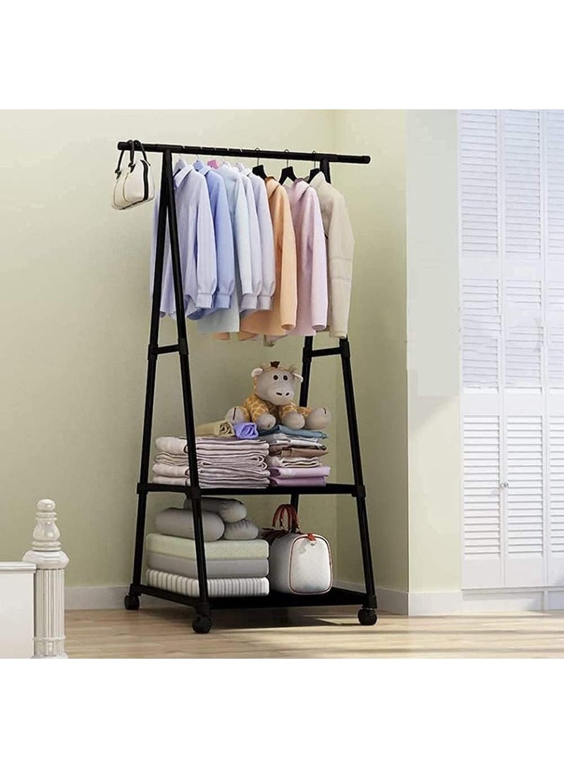 Luxer A-Shaped Jacket Hanger with 2 Lower Shelves Multi-Purpose Wardrobe Clothes Rack Shoes Blankets Bowls Standing Rack, 1 Piece (Black/Size 1.6m x 55cm x 42cm) - Image 1