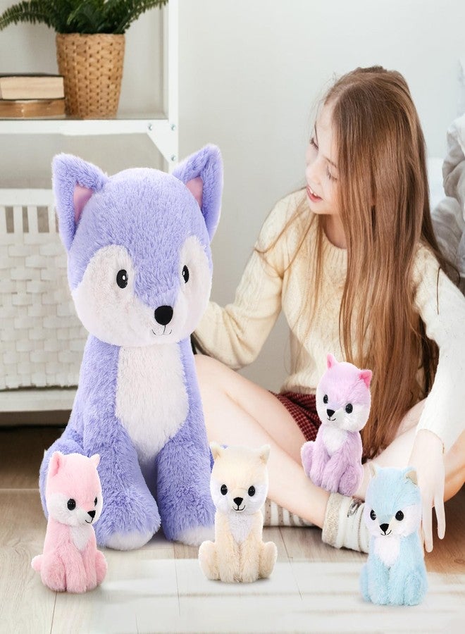 MaoGoLan Large Fox Plush Stuffed Animal, 5 Pcs Stuffed Foxes Plush Toy Set, 20 inches Purple Mama Fox Toy with Babies for Kids - Image 3