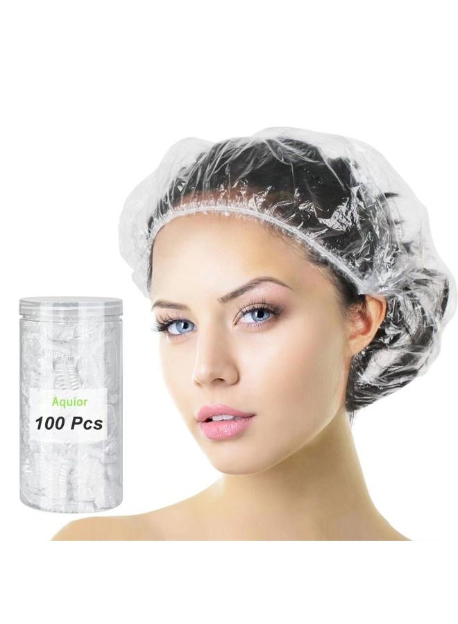 Aquior Shower Cap Disposable, 100 PCS Shower caps Large&Thick Waterproof Clear Plastic Elastic Hair Bath Caps For Women Kids Girls, Hotel and Hair Solon, Travel Spa, Home Use… - Image 1