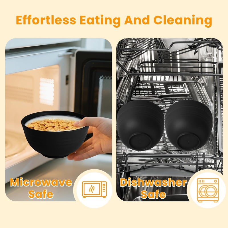Homienly Cereal Bowls Wheat Straw Bowls for Dorm,Party,Kitchen Bowls Set of 6 Unbreakable Bowls for Hiking Microwave Safe Soup Bowls (26oz, Black) - Image 3