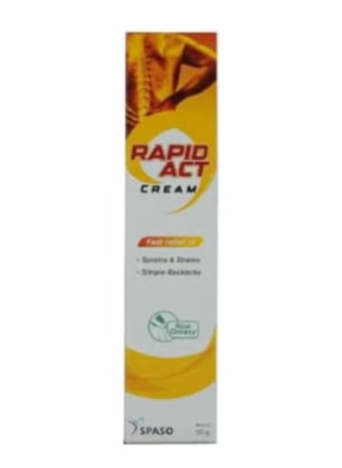 SPASO Rapid Act Cream - Fast Relief of Sprains & Strains - Simple Backache - Non Greasy - 50G