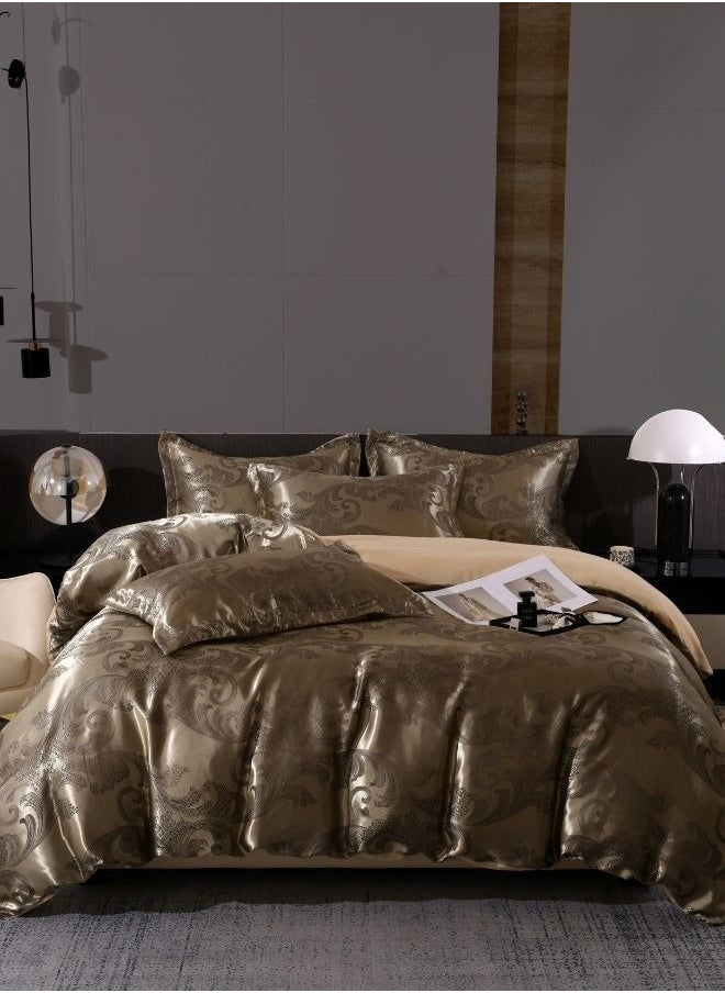 LUNA Home Satin Jacquard King size 6 piece duvet cover set, brown bohemia style bedding set.  - Image 1