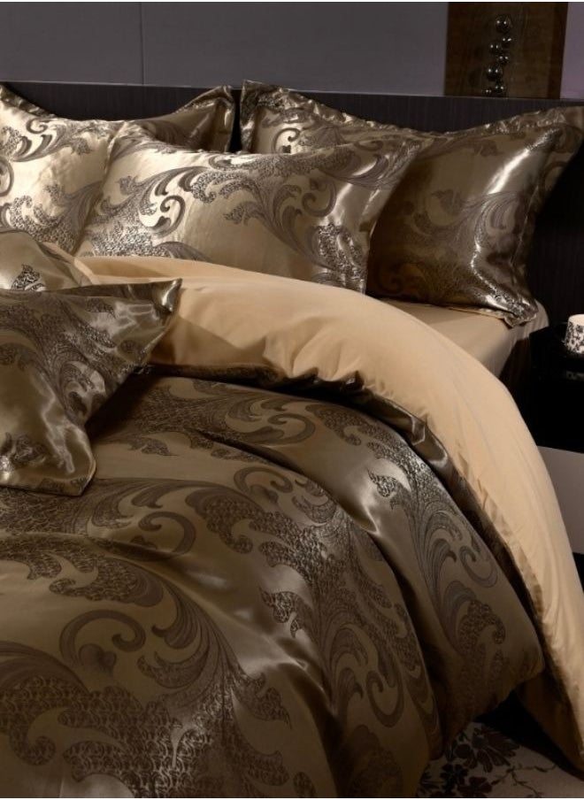 LUNA Home Satin Jacquard King size 6 piece duvet cover set, brown bohemia style bedding set.  - Image 3