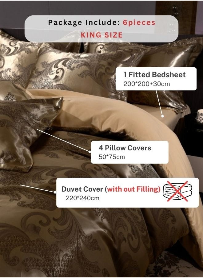 LUNA Home Satin Jacquard King size 6 piece duvet cover set, brown bohemia style bedding set.  - Image 2