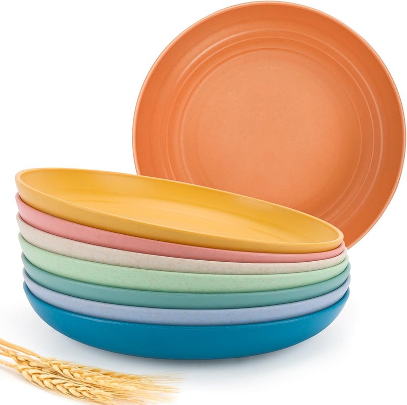 shopwithgreen 10 Inch Wheat Straw Dinner Plates Set of 8 Unbreakable Plastic Reusable Plates for Kitchen Camping Lightweight Deep Dinnerware Plate Set Dishwasher and Microwave Safe Plates NonToxic BPA Free - Image 1