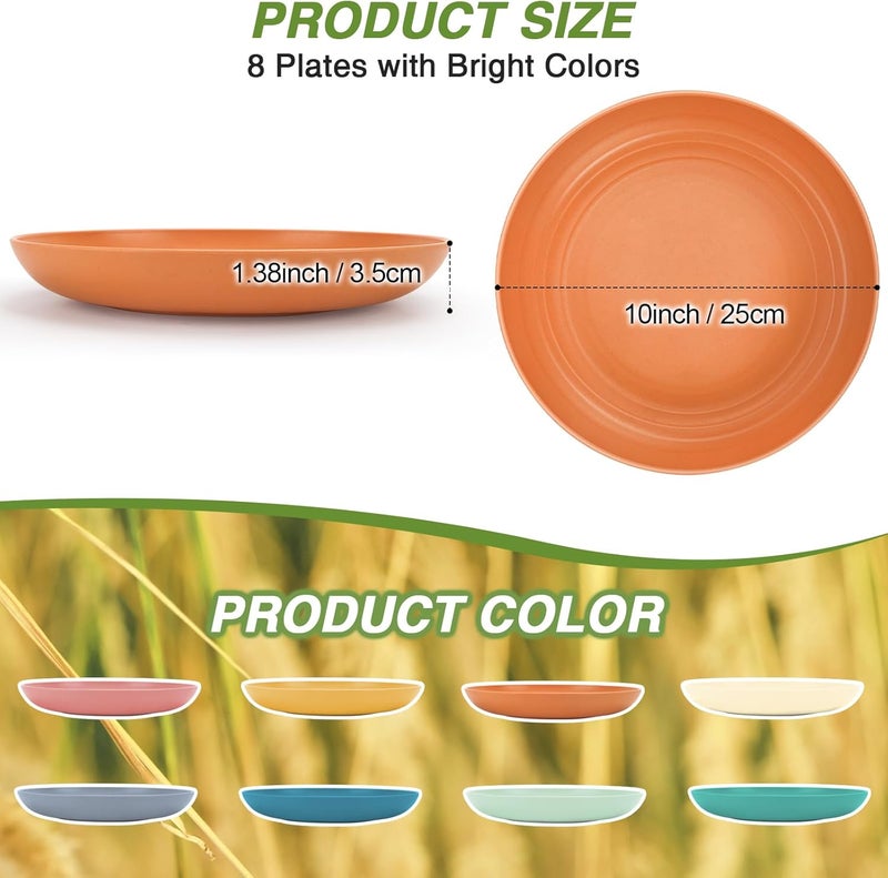 shopwithgreen 10 Inch Wheat Straw Dinner Plates Set of 8 Unbreakable Plastic Reusable Plates for Kitchen Camping Lightweight Deep Dinnerware Plate Set Dishwasher and Microwave Safe Plates NonToxic BPA Free - Image 5