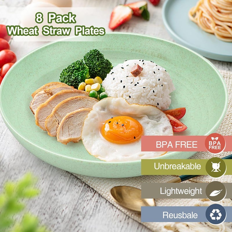 shopwithgreen 10 Inch Wheat Straw Dinner Plates Set of 8 Unbreakable Plastic Reusable Plates for Kitchen Camping Lightweight Deep Dinnerware Plate Set Dishwasher and Microwave Safe Plates NonToxic BPA Free - Image 2
