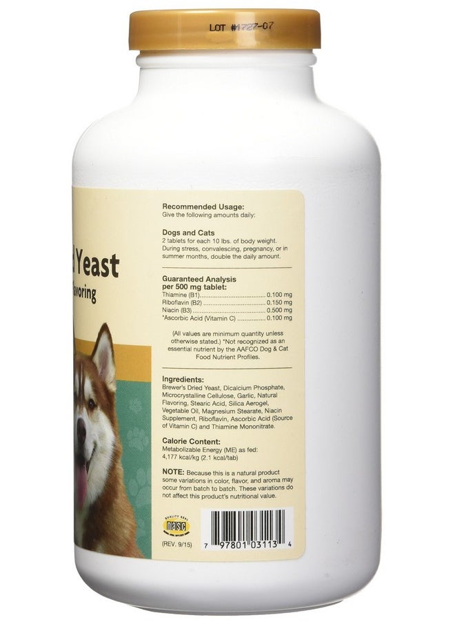 NaturVet - NaturVet Brewers Dried Yeast Formula with Garlic Flavoring Plus Vitamins for Dogs and Cats, Chewable Tablets, Made in The USA with Globally Source Ingredients 1000 Count - Image 1