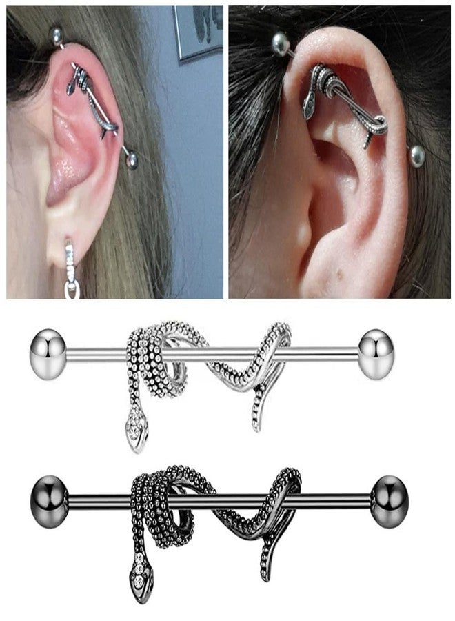 Zynova 14G Snake Industrial Barbell for Women Men 316L Surgical Steel Cubic Zirconia Cartilage Industrial Bar Industrial Piercing Jewelry (Rose Gold) - Image 2