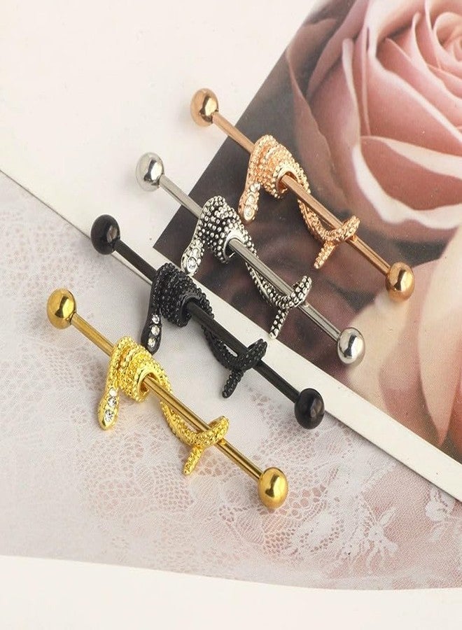 Zynova 14G Snake Industrial Barbell for Women Men 316L Surgical Steel Cubic Zirconia Cartilage Industrial Bar Industrial Piercing Jewelry (Rose Gold) - Image 3