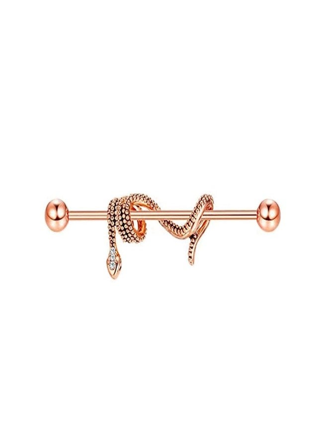Zynova 14G Snake Industrial Barbell for Women Men 316L Surgical Steel Cubic Zirconia Cartilage Industrial Bar Industrial Piercing Jewelry (Rose Gold) - Image 1