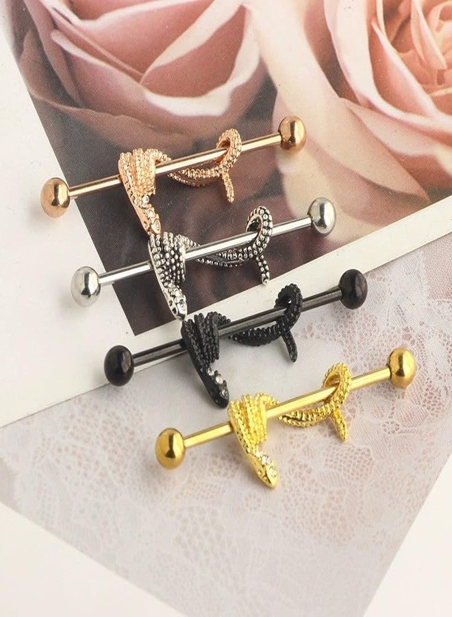 Zynova 14G Snake Industrial Barbell for Women Men 316L Surgical Steel Cubic Zirconia Cartilage Industrial Bar Industrial Piercing Jewelry (Rose Gold) - Image 4