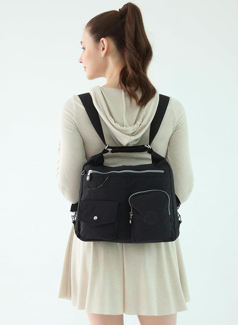 Multipurpose Hobo Purse for Women with Antitheft RFID, Waterproof Nylon Crossbody Bag Shoulder Handbag, Convertible Backpack  - Image 3