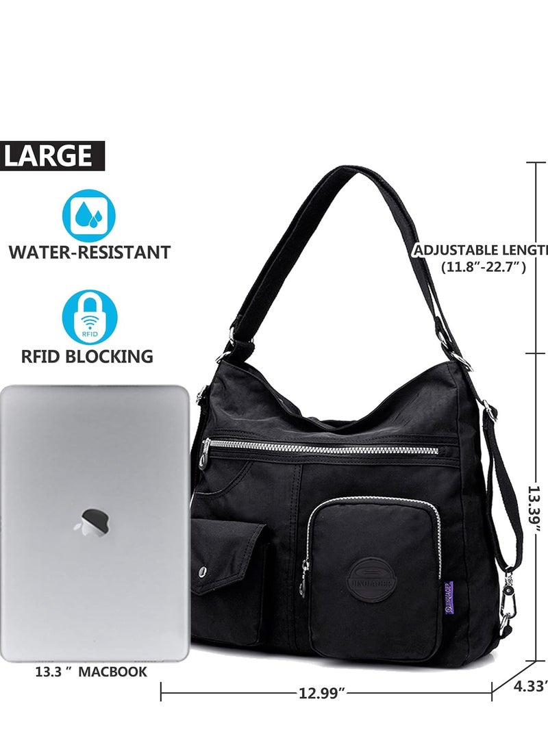 Multipurpose Hobo Purse for Women with Antitheft RFID, Waterproof Nylon Crossbody Bag Shoulder Handbag, Convertible Backpack  - Image 4