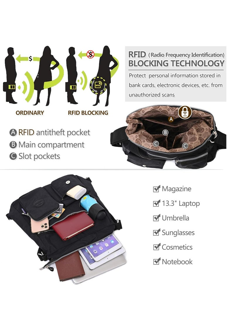 Multipurpose Hobo Purse for Women with Antitheft RFID, Waterproof Nylon Crossbody Bag Shoulder Handbag, Convertible Backpack  - Image 5
