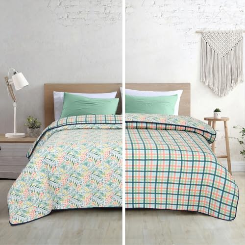 haus & kinder Reversible Single Comforter Spring Mint Bloom | Ultra Soft Peach Finish | Digital Floral Print | 150x220 cm (58"x88") | Microfiber 90 GSM | Polyfiber Fill | Mint - Image 3