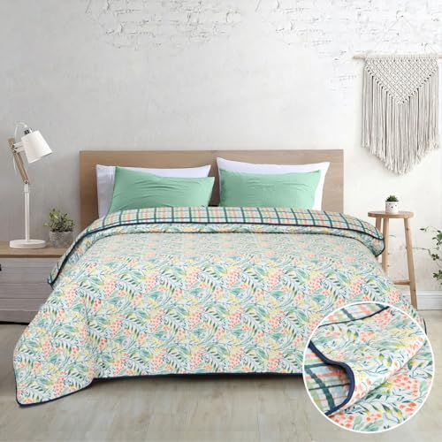haus & kinder Reversible Single Comforter Spring Mint Bloom | Ultra Soft Peach Finish | Digital Floral Print | 150x220 cm (58"x88") | Microfiber 90 GSM | Polyfiber Fill | Mint - Image 5