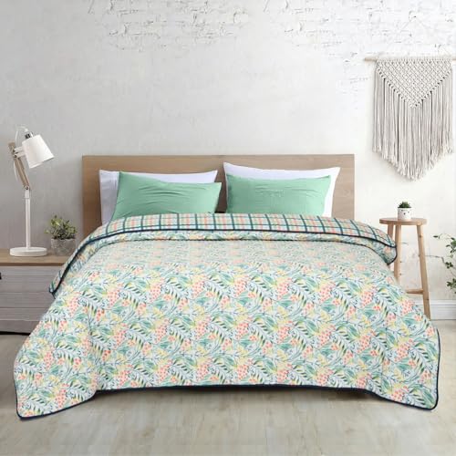 haus & kinder Reversible Single Comforter Spring Mint Bloom | Ultra Soft Peach Finish | Digital Floral Print | 150x220 cm (58"x88") | Microfiber 90 GSM | Polyfiber Fill | Mint - Image 1