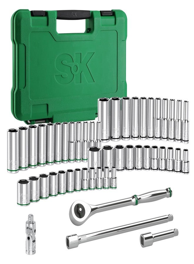 SK 1/4" Drive Socket Set with 216-P Quick-Release Ratchet, 50-Piece, SAE & Metric, SuperKrome Finish, Premium CR-V Construction, with Storage Suitcase - Image 1
