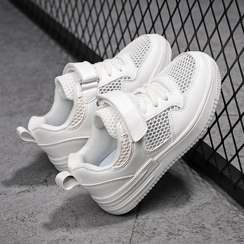 Elementary School Students' Single Mesh Cut Out White Shoes, Kidsren'S White Shoes, Boys' Sports Shoes, Girls' Mesh Breathable Soft-Soled Shoes - Image 5