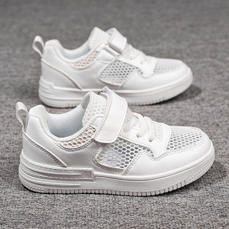Elementary School Students' Single Mesh Cut Out White Shoes, Kidsren'S White Shoes, Boys' Sports Shoes, Girls' Mesh Breathable Soft-Soled Shoes - Image 1