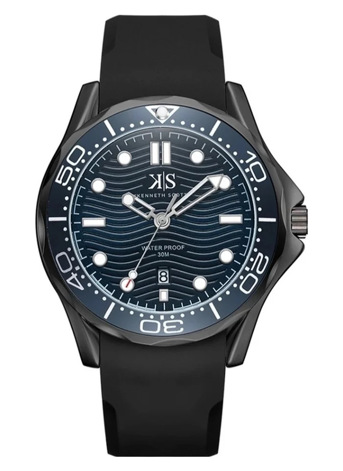 KENNETH SCOTT Kenneth Scott K22009-BSBN Men's Analog Display Watch & Silicone Strap Black