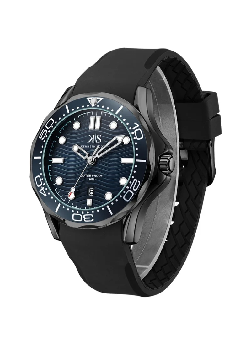KENNETH SCOTT Kenneth Scott K22009-BSBN Men's Analog Display Watch & Silicone Strap Black