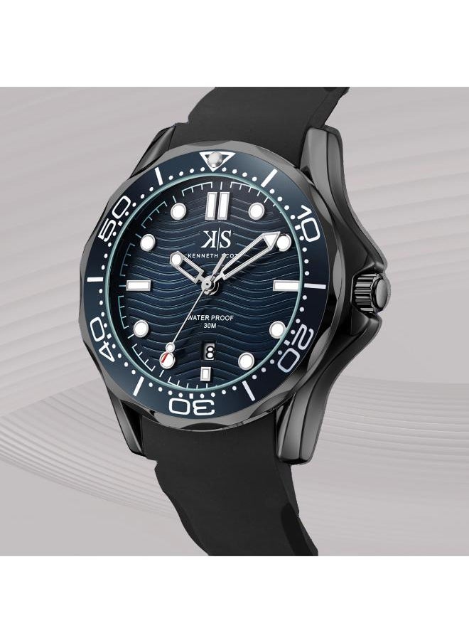 KENNETH SCOTT Kenneth Scott K22009-BSBN Men's Analog Display Watch & Silicone Strap Black  - Image 3