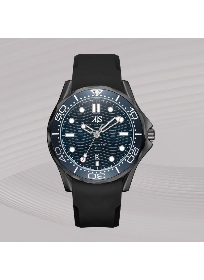 KENNETH SCOTT Kenneth Scott K22009-BSBN Men's Analog Display Watch & Silicone Strap Black  - Image 2