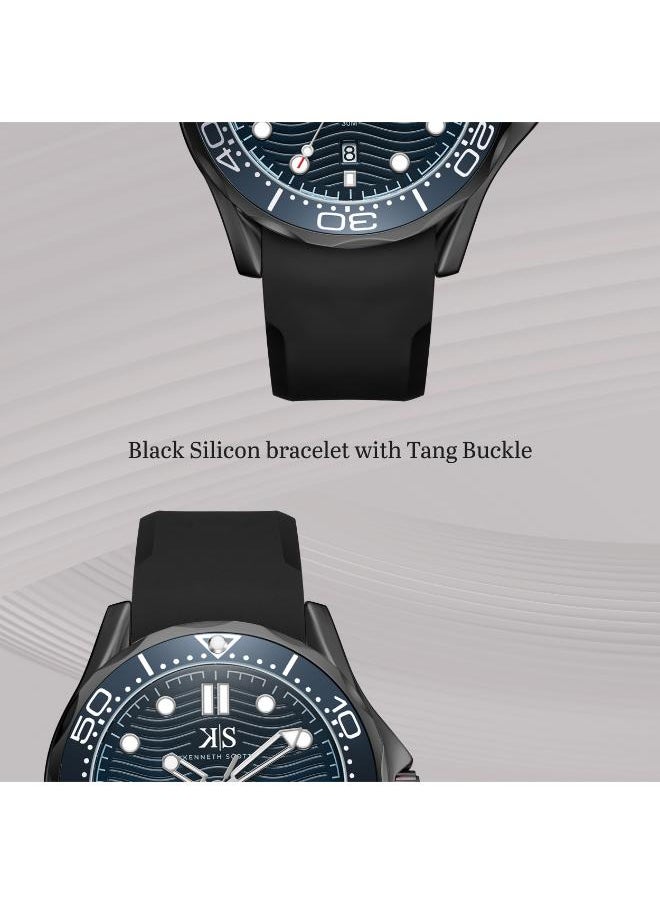KENNETH SCOTT Kenneth Scott K22009-BSBN Men's Analog Display Watch & Silicone Strap Black  - Image 4