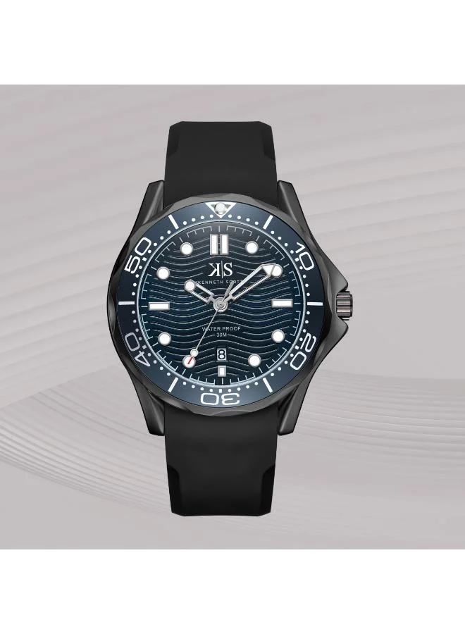 KENNETH SCOTT Kenneth Scott K22009-BSBN Men's Analog Display Watch & Silicone Strap Black