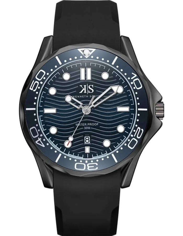 KENNETH SCOTT Kenneth Scott K22009-BSBN Men's Analog Display Watch & Silicone Strap Black