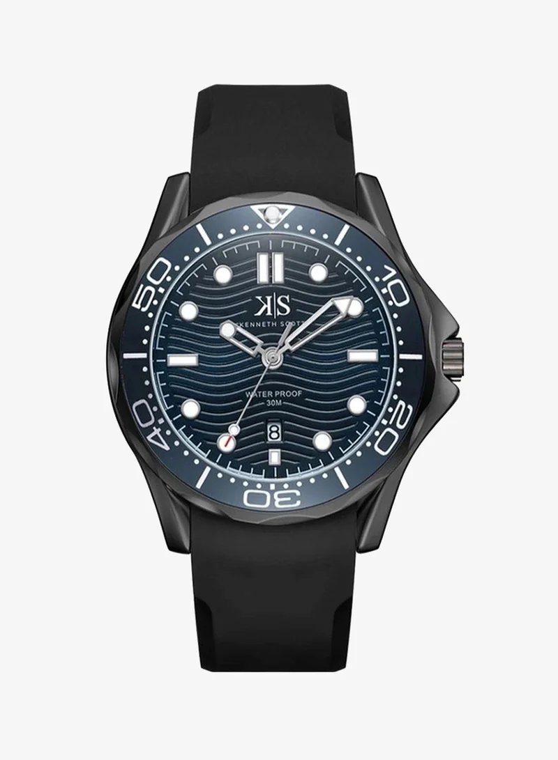 KENNETH SCOTT Kenneth Scott K22009-BSBN Men's Analog Display Watch & Silicone Strap Black