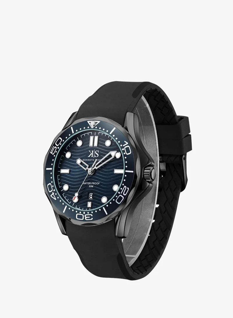 KENNETH SCOTT Kenneth Scott K22009-BSBN Men's Analog Display Watch & Silicone Strap Black