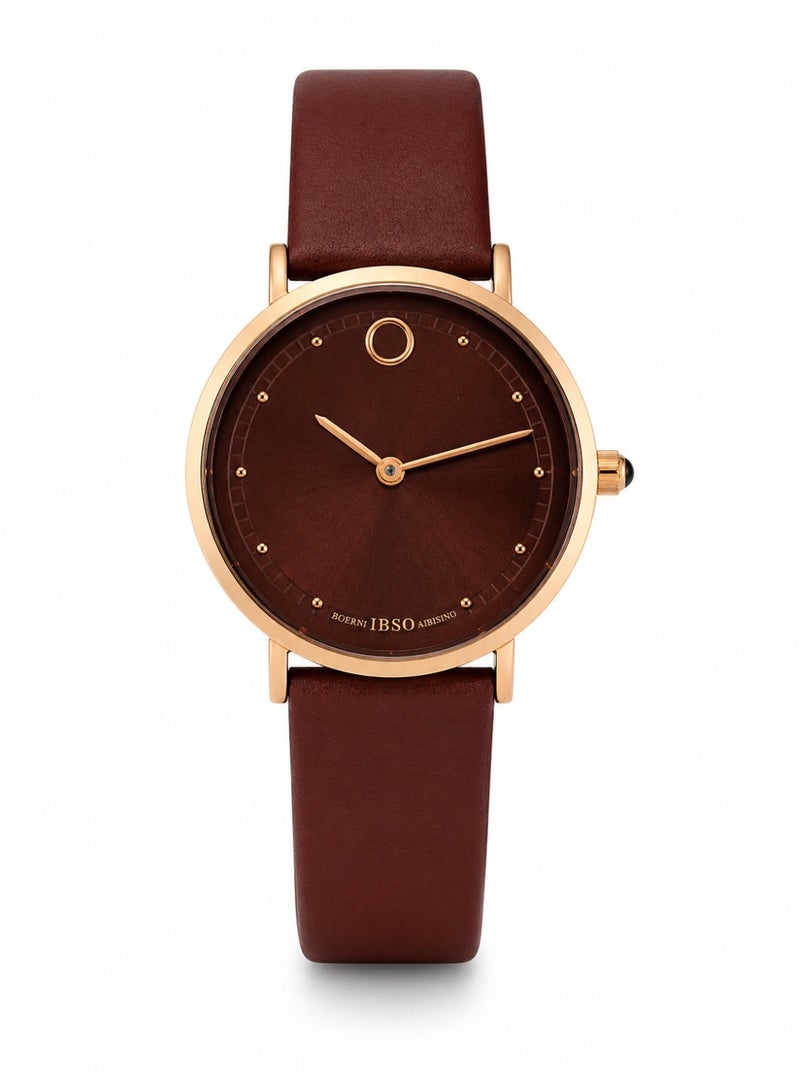 آي بي أس أو ايبسو ساعة كلاسيكية للنساء - لون بورجوندي(نبيتي) - خامة جلد S8160L - Image 1