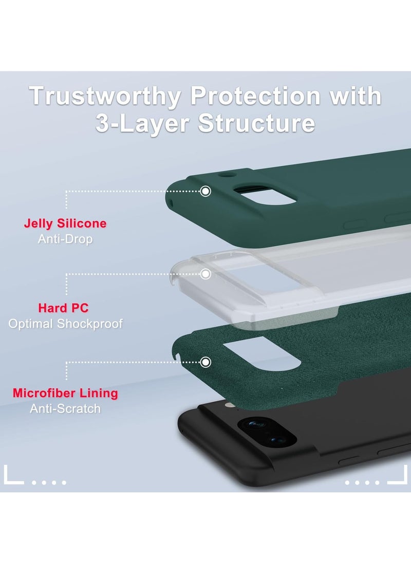 SNW - Google Pixel 8a Case, Silicone Phone Case with 1 Screen Protector, Soft Anti-Scratch Microfiber Lining, Full Body Shockproof Slim Cover Support Wireless Charging, Deep Green - Image 1