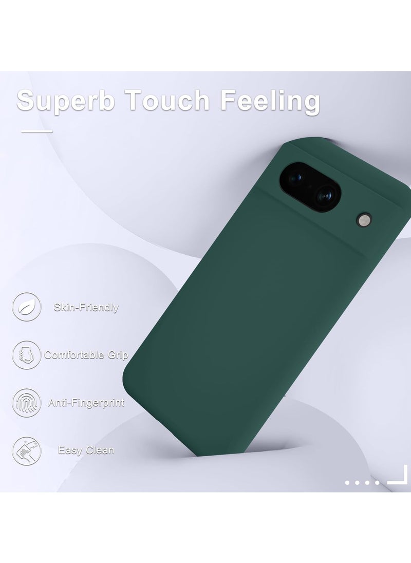 SNW - Google Pixel 8a Case, Silicone Phone Case with 1 Screen Protector, Soft Anti-Scratch Microfiber Lining, Full Body Shockproof Slim Cover Support Wireless Charging, Deep Green - Image 1