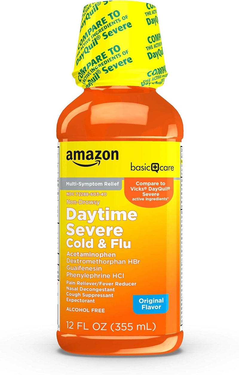 CARE Severe Daytime Cold and Flu Maximum Strength Liquid Cold Medicine NonDrowsy MultiSymptom Relief for Adults and Children Age 6 and Over Original 12 fl oz Pack of 1 - Image 1